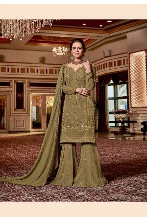 Green georgette embroidered sharara suit  4522